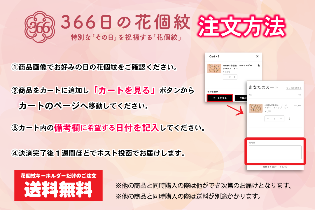 366日の花個紋｜キーホルダー　ドロップ　ミニ