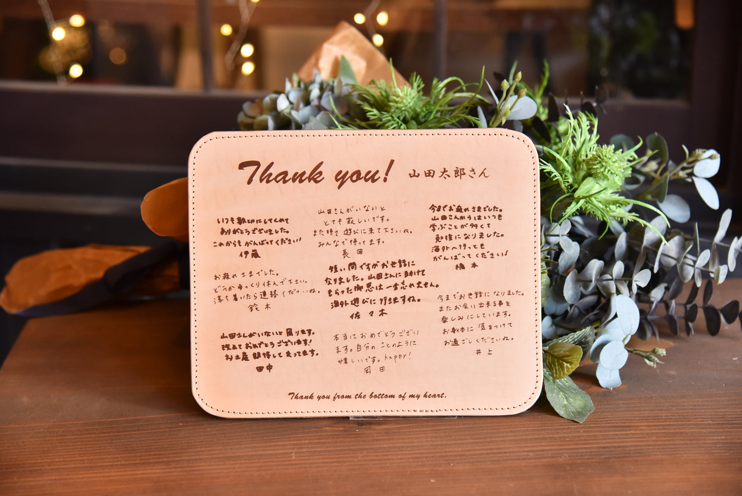 想いを伝える 寄せ書きレザー彫刻プレート スクエア