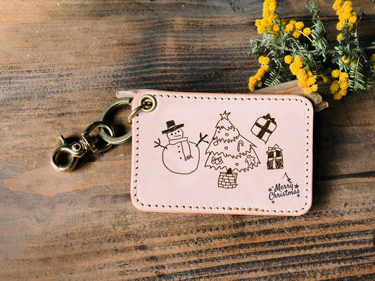 世界にひとつ レザーキーホルダー スクエア  子どもの絵 イラスト 写真 彫刻