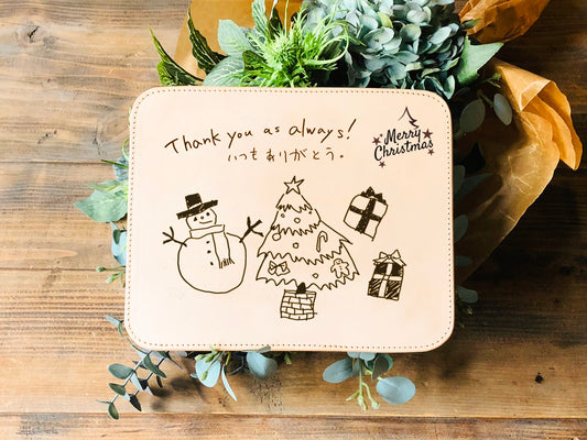 世界にひとつ レザーマウスパッド スクエア  子どもの絵 イラスト 写真 彫刻