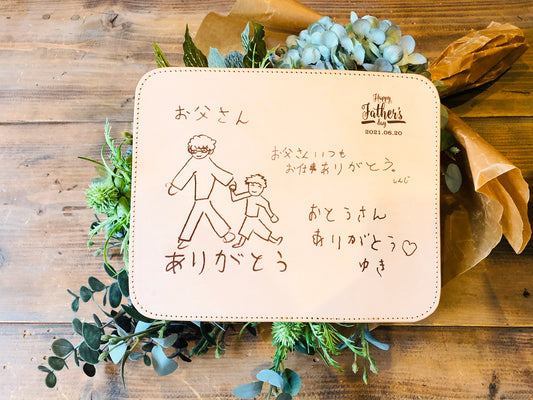世界にひとつ レザーマウスパッド スクエア  子どもの絵 イラスト 写真 彫刻